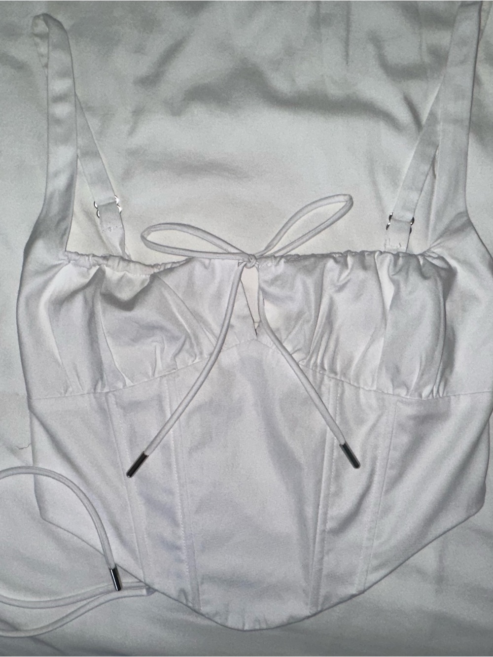 naked wardrobe White Satin Bustier Top with Tie-Front